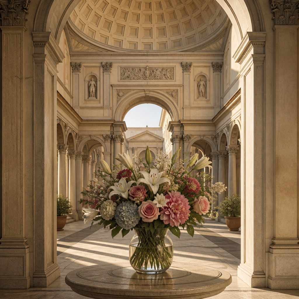 bouquet of flowers in a glass vase — Renaissance Architecture