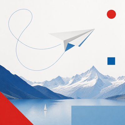 a paper plane, clean minimal composition on a plain background, no text
