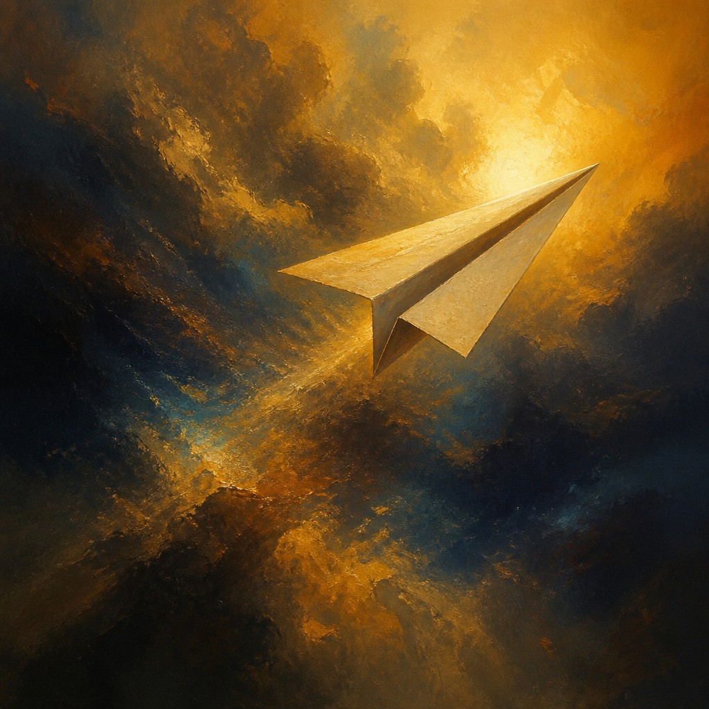 a paper plane, clean minimal composition on a plain background, no text