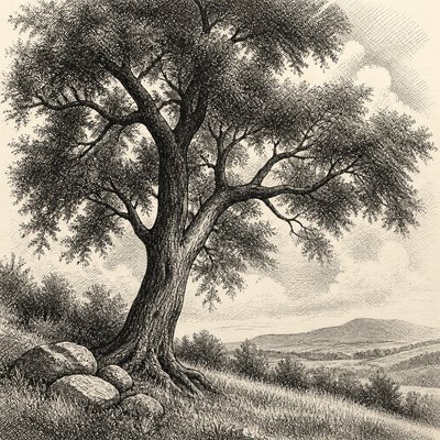 a tree in nature — Cross-Hatching Drawing Style