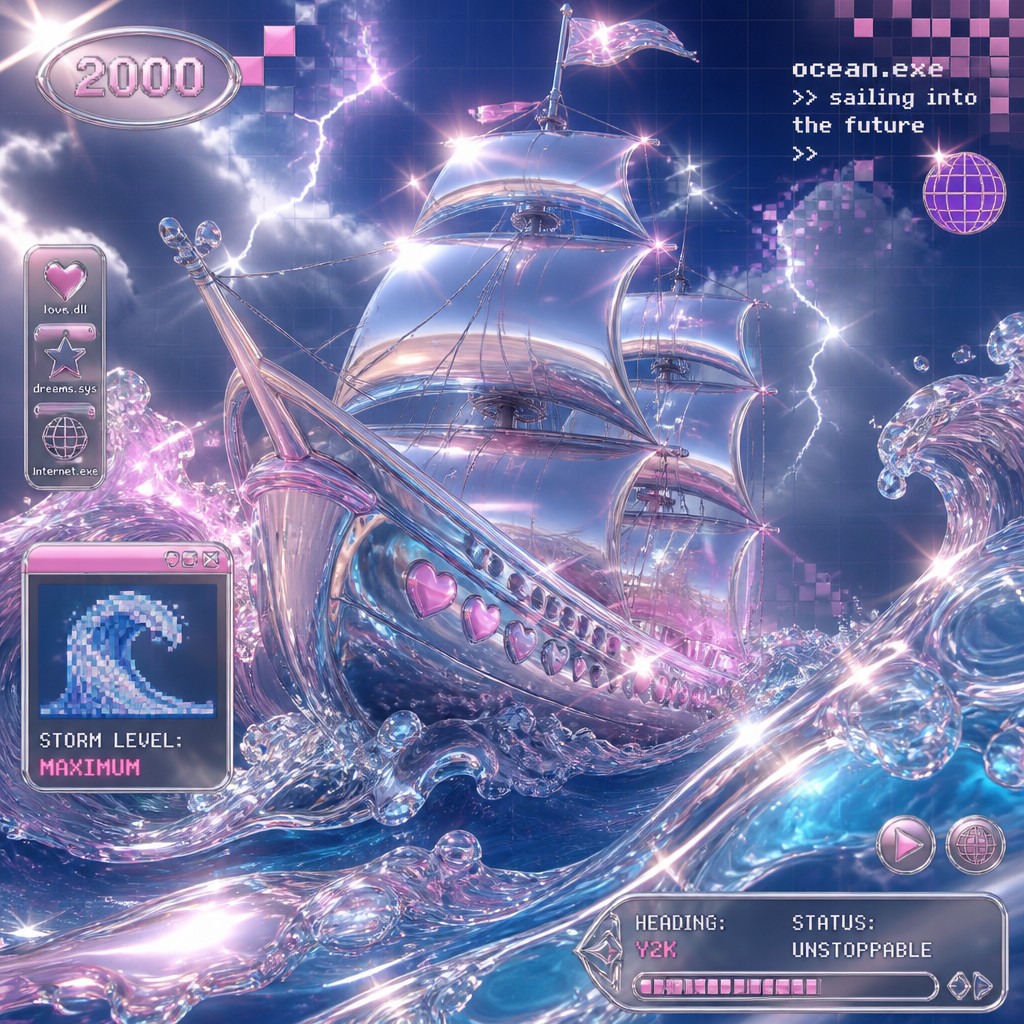 sailing ship on a stormy sea — Y2K Aesthetic