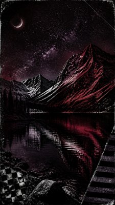 a tranquil mountain lake beneath a starry night sky, no people, no text