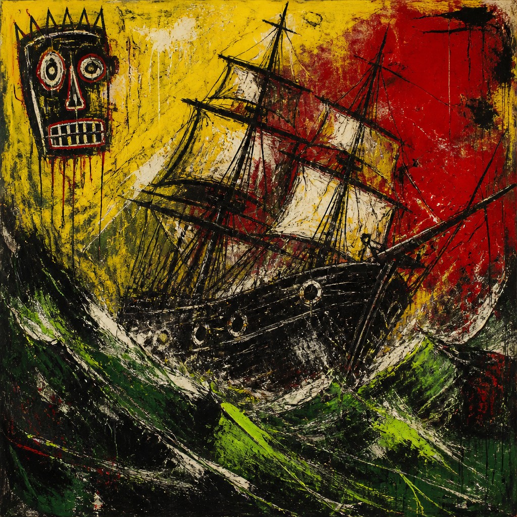 sailing ship on a stormy sea
