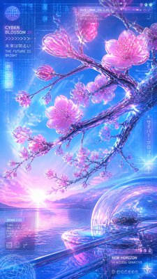 cherry blossom branches against a soft dawn sky, no people