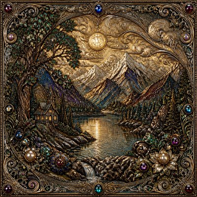 wide landscape with natural scenery — Vintage Jewelry Design