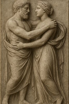a statue of two men embracing each other