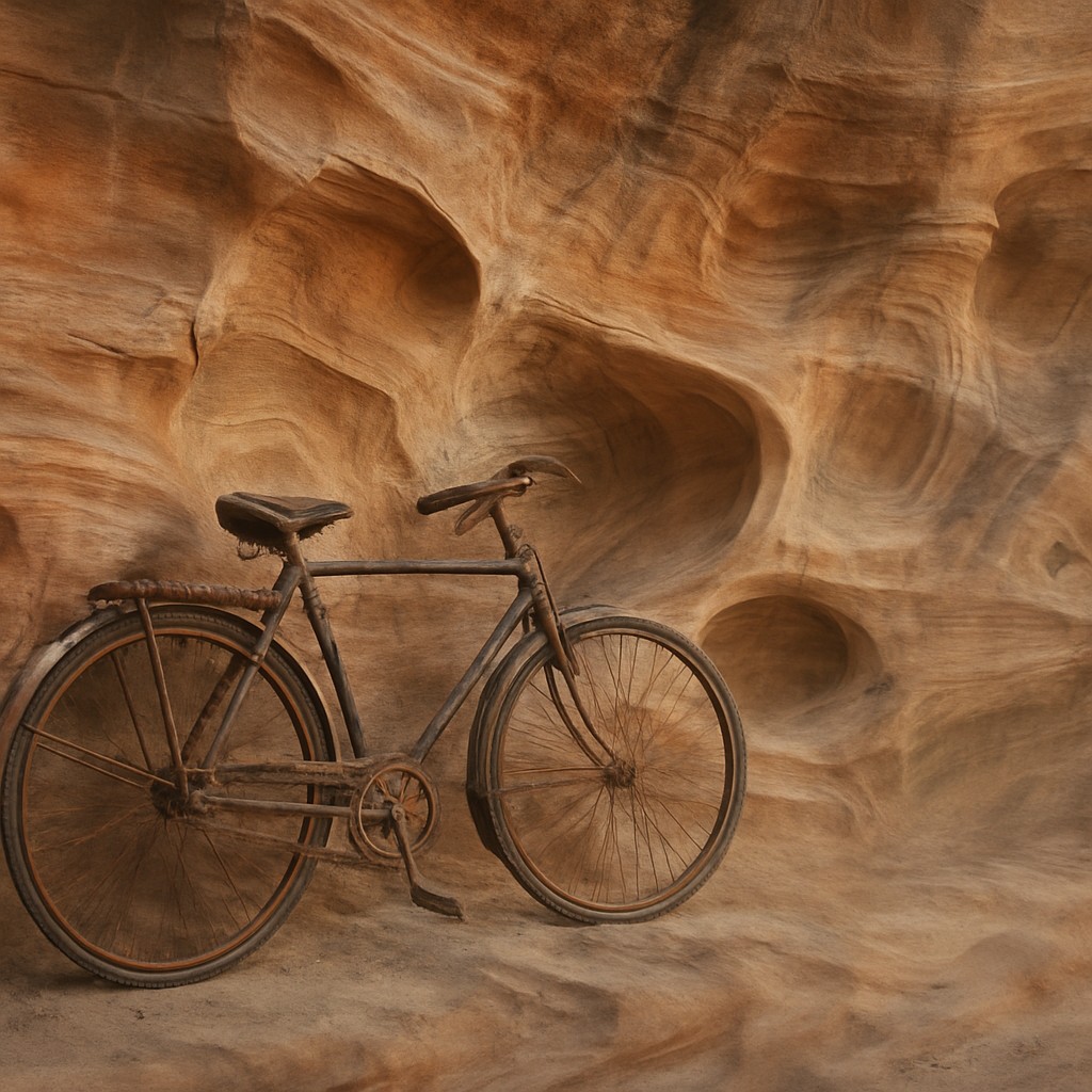 bicyle resting against a wall