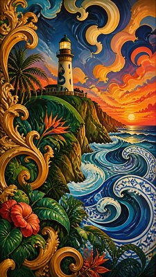 a lone lighthouse on a cliff at dusk under a dramatic sky, no text or lettering
