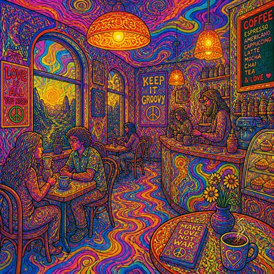 cozy cafe interior with warm lighting