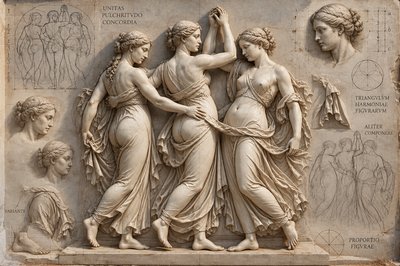 a sculpture of three women touching each other