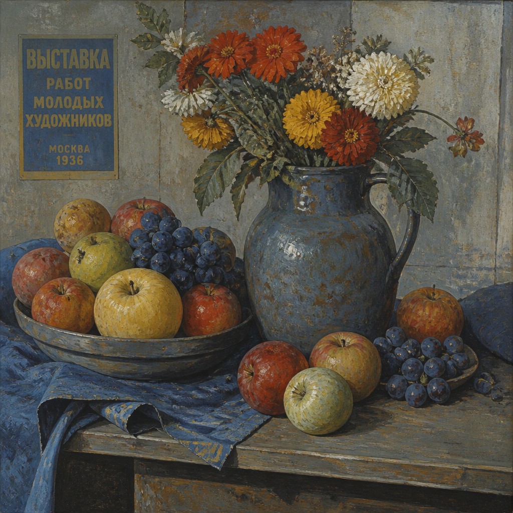 still life arrangement of fruits and flowers