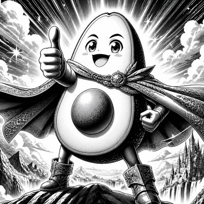 a happy avocado character giving a thumbs up, bold readable design on a plain background, no text