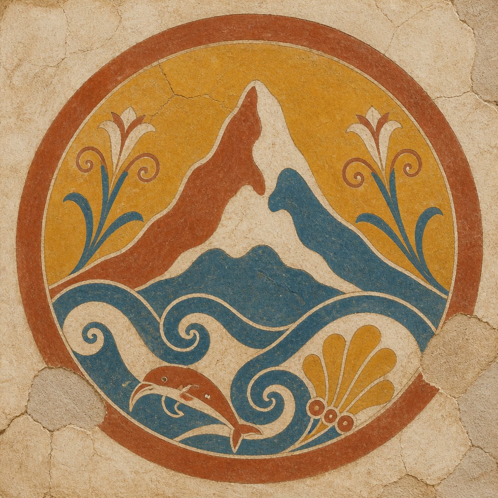 an emblem of a mountain peak inside a circle, simple bold shapes on a plain background, no text or lettering