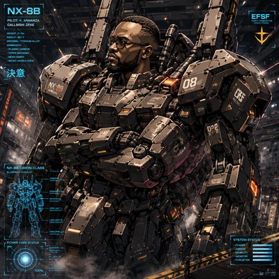 a poster of a man in a futuristic suit