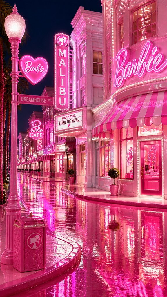 a quiet rainy city street at night reflecting neon signs, no people