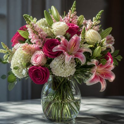 bouquet of flowers in a glass vase