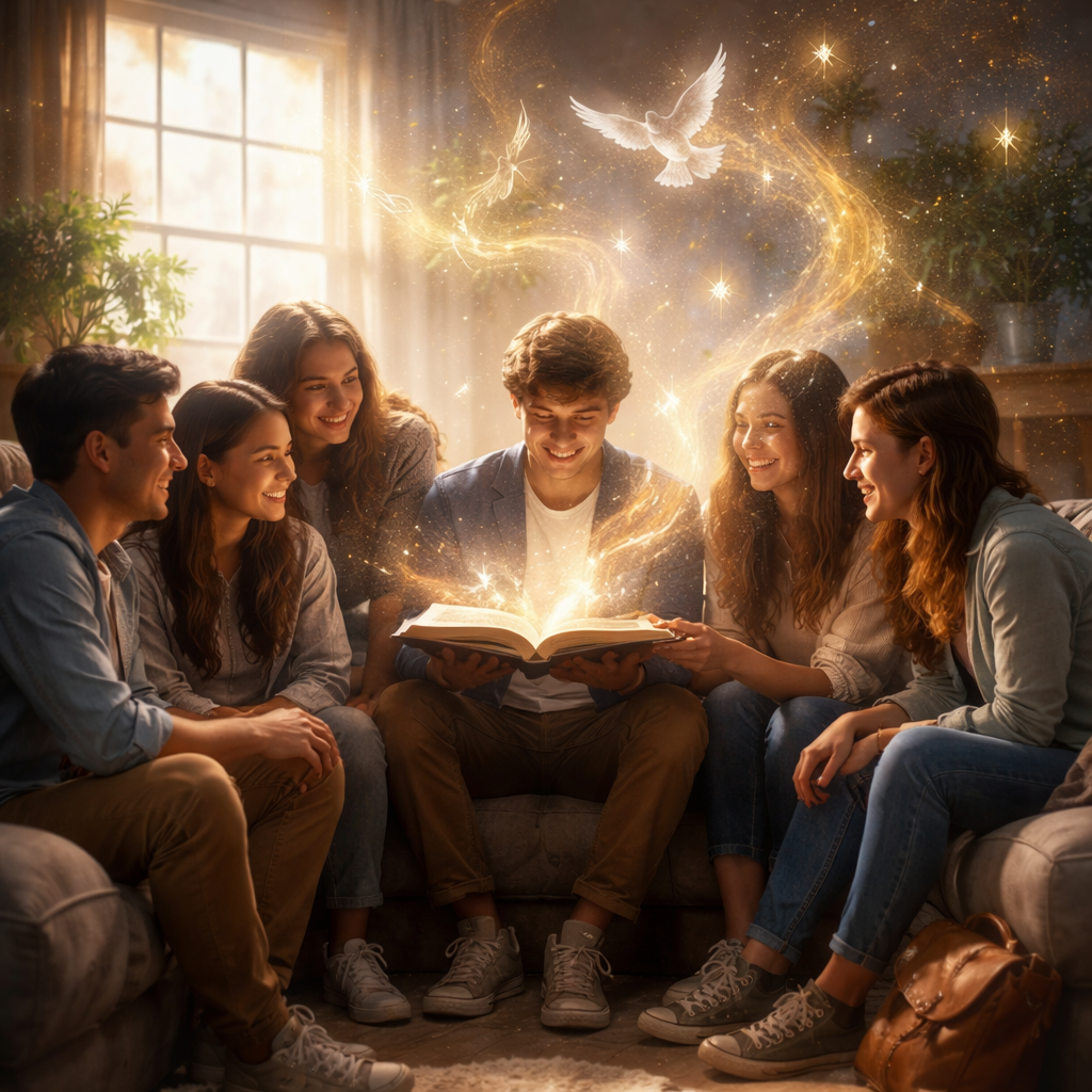 “That their hearts might be comforted, being knit together in love, and unto all riches of the full assurance of understanding, to the acknowledgement of the mystery of God, and of the Father, and of Christ; In whom are hid all the treasures of wisdom and knowledge. And this I say, lest any man should beguile you with enticing words. For though I be absent in the flesh, yet am I with you in the spirit, joying and beholding your order, and the stedfastness of your faith in Christ.” (Colossians 2:2-5, KJV)
Please use youthful people to express this.