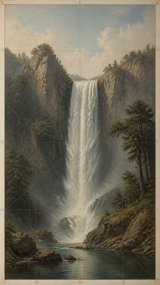 towering waterfall cascading down a cliff