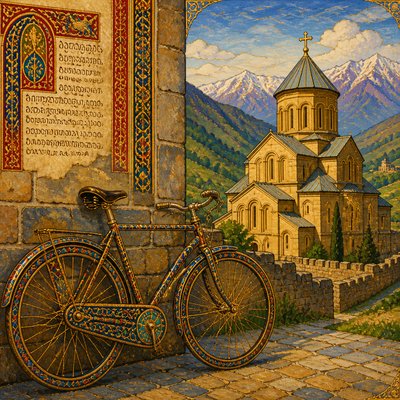 bicyle resting against a wall — Georgian Art Style