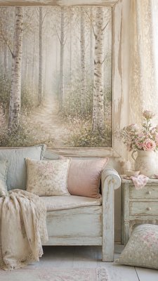 a serene birch forest in soft morning light, no people, no text