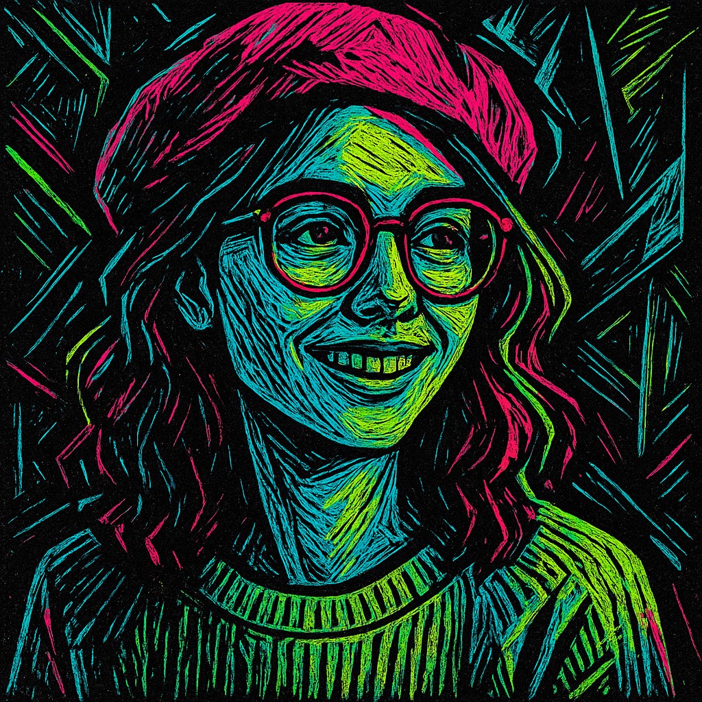 Neon Noir Woodcut Style Transfer Example