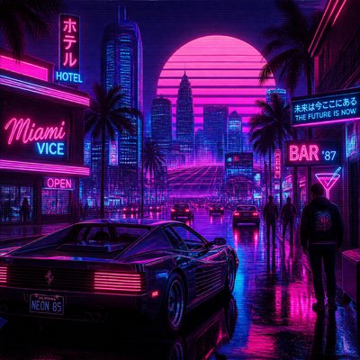 urban street with city activity — Synthwave Aesthetic
