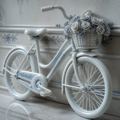 bicyle resting against a wall
