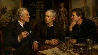 three generations of artists - N.C. Wyeth, his son Andrew Wyeth, and grandson Jamie Wyeth