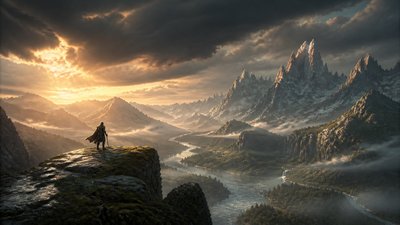 sweeping panoramic landscape with a dramatic sky