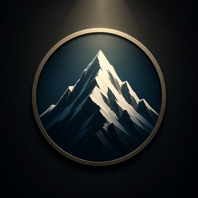 an emblem of a mountain peak inside a circle, simple bold shapes on a plain background, no text or lettering
