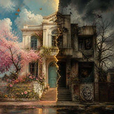 house with front view — Bold Juxtaposition Art Style