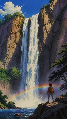 towering waterfall cascading down a cliff