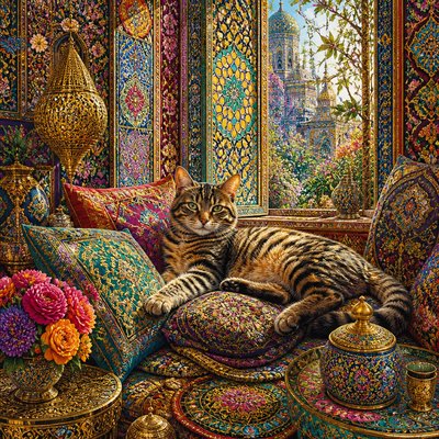 a cat lounging in a sunlit window