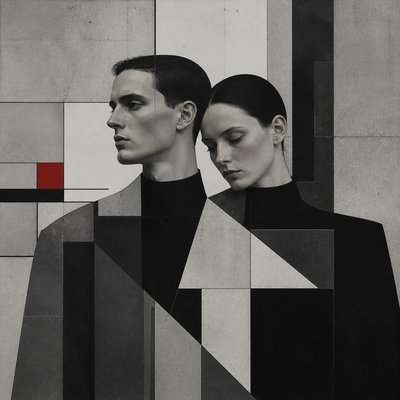 portrait of two people together — Minimalist Modern Art Style