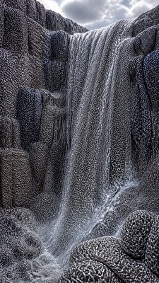 towering waterfall cascading down a cliff