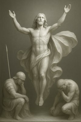 a statue of jesus surrounded by other statues