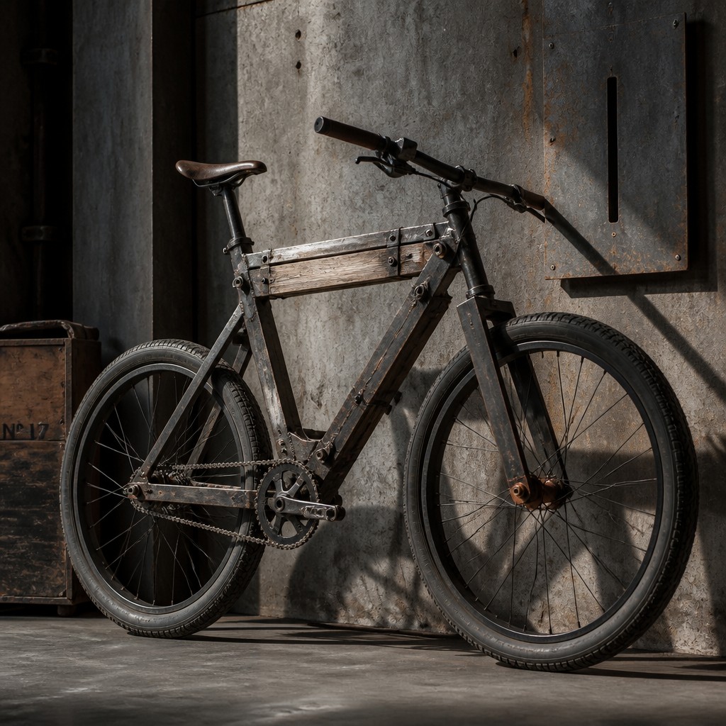 bicyle resting against a wall