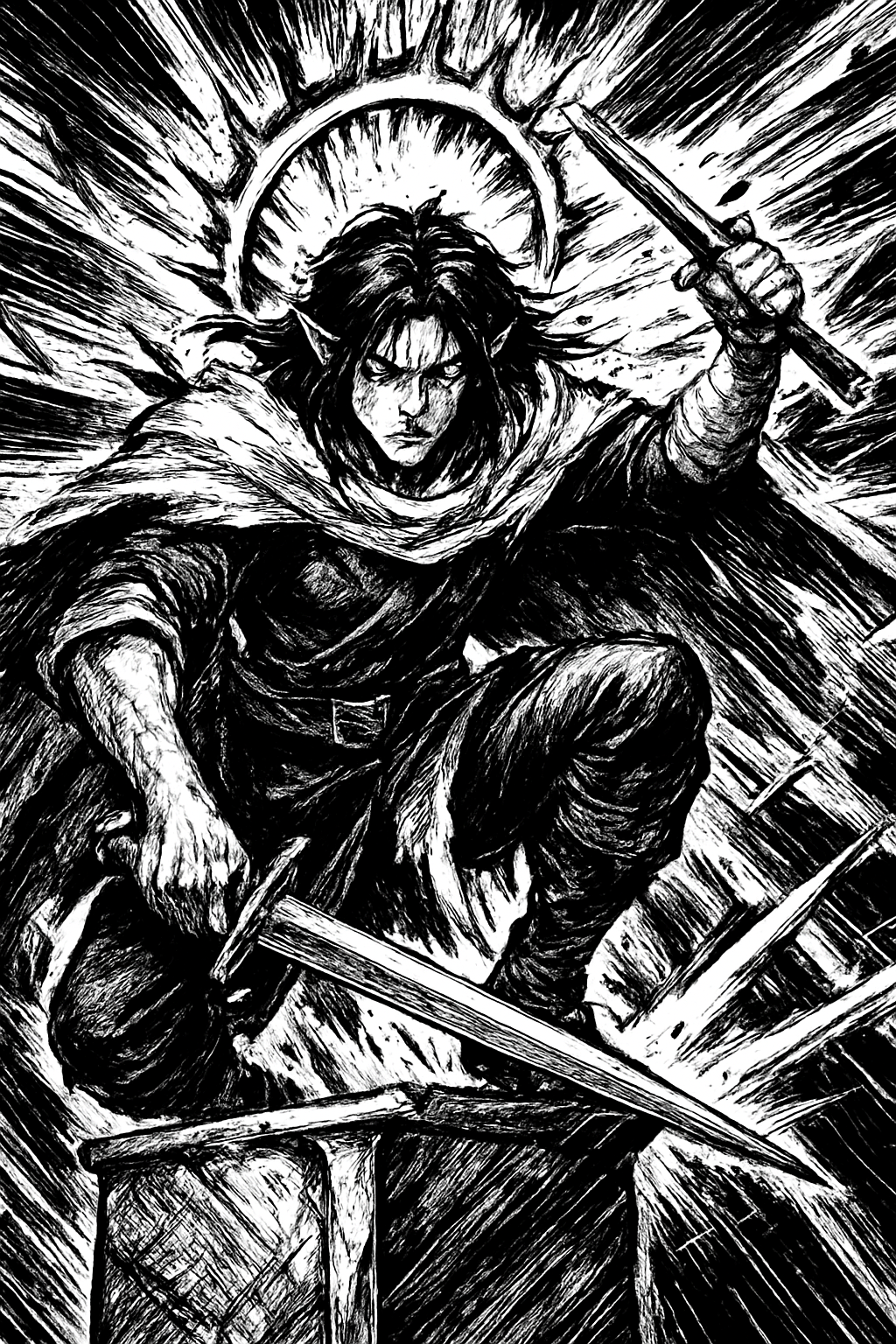 a black and white drawing of a person on a skateboard