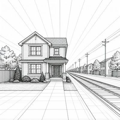 house with front view — Linear Perspective Art Style
