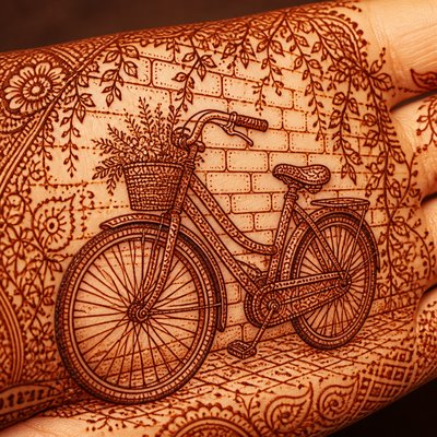 bicyle resting against a wall — Henna Art Style
