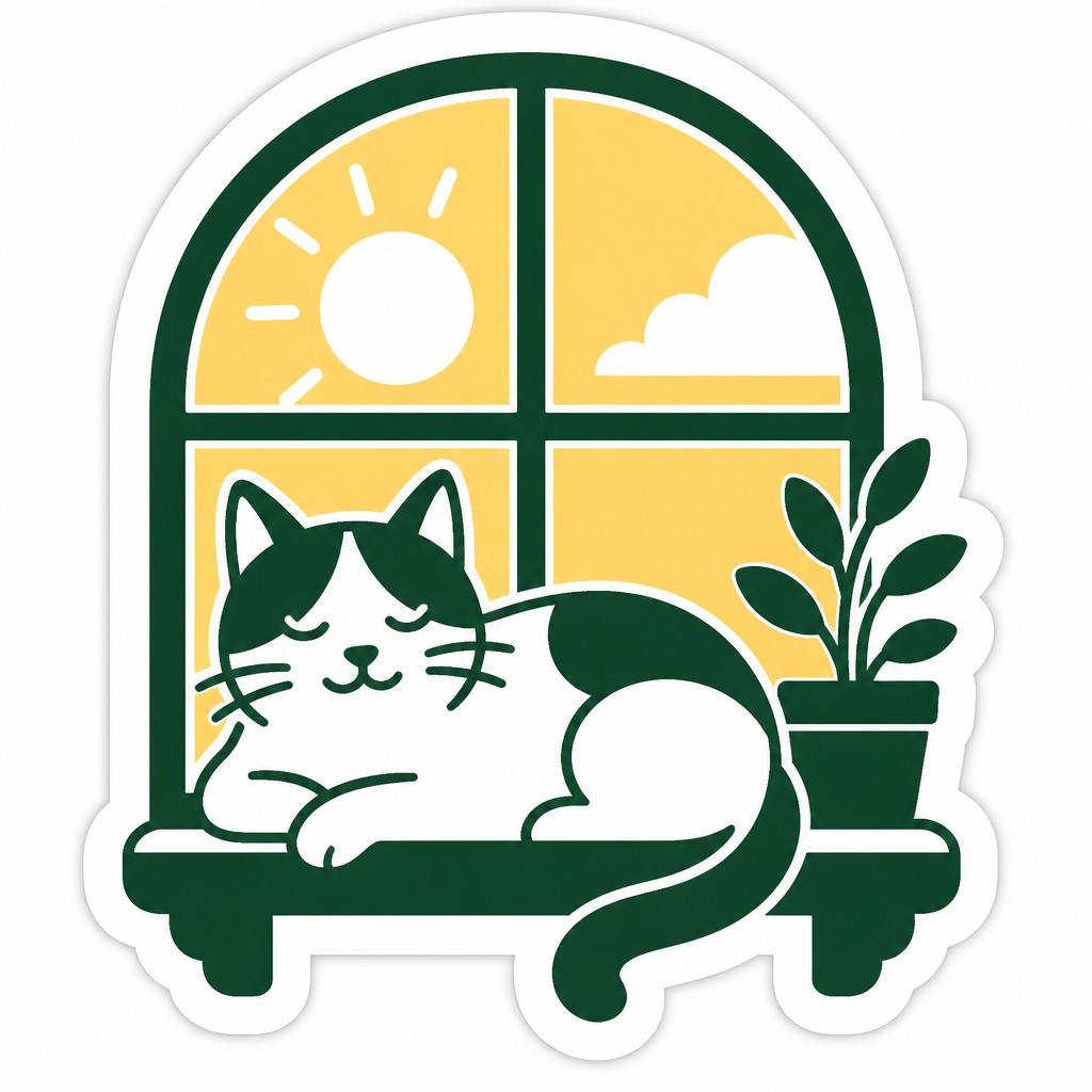 a cat lounging in a sunlit window