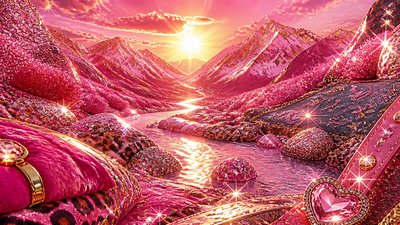 a vast valley with a river winding toward distant mountains at sunrise, no people, no text