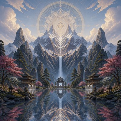 serene landscape with mountains and water