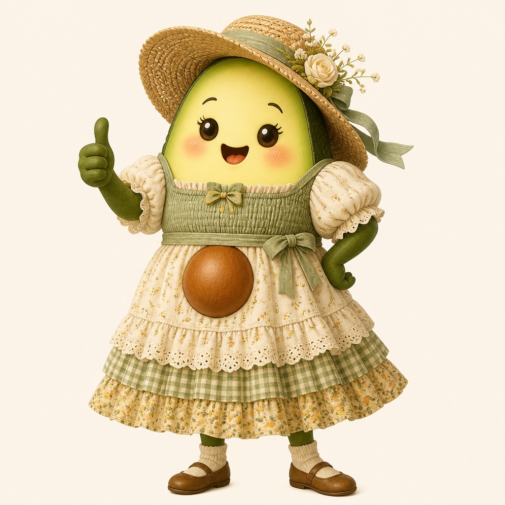 a happy avocado character giving a thumbs up, bold readable design on a plain background, no text