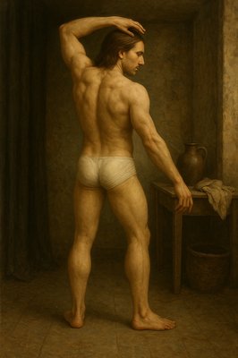 a painting of a man in his underwear