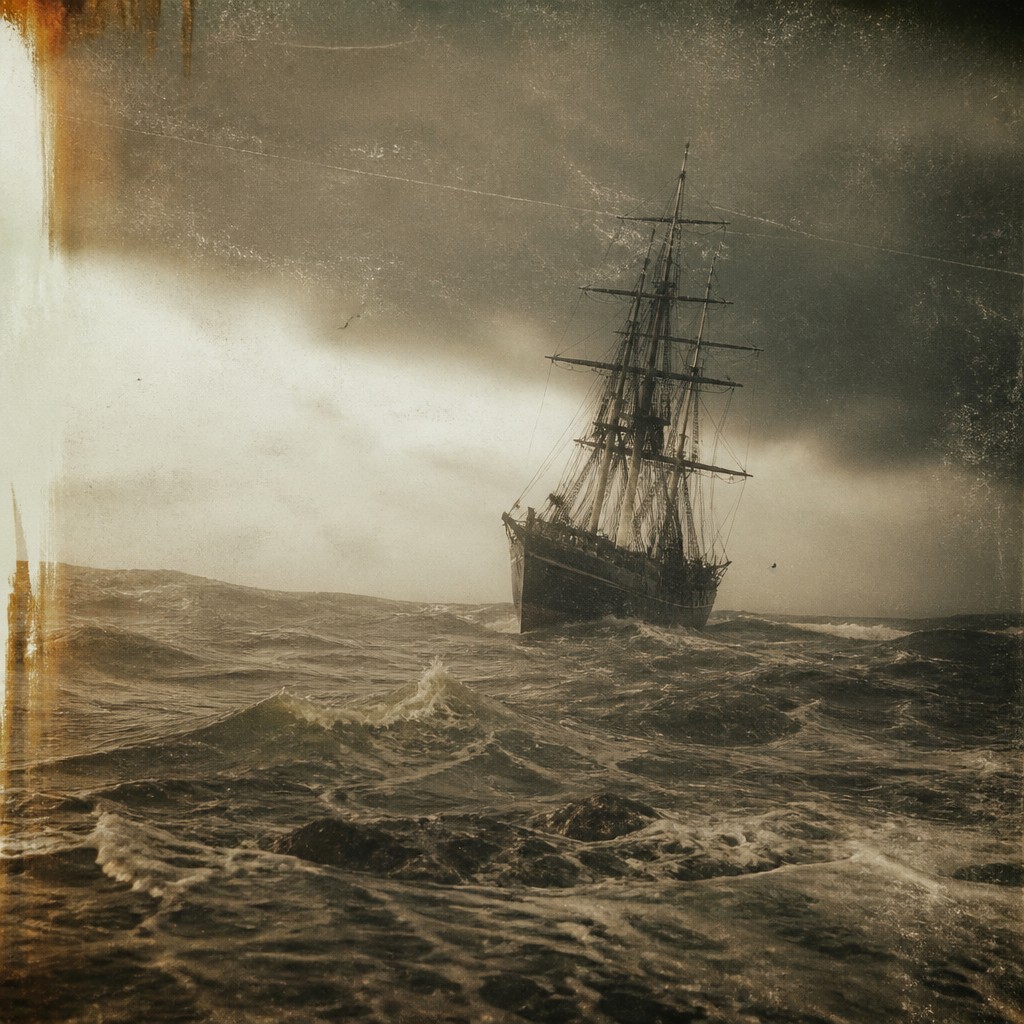sailing ship on a stormy sea