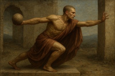 a painting of a man holding a ball
