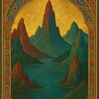 serene landscape with mountains and water