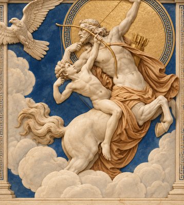 a statue of a man on a horse holding a bow