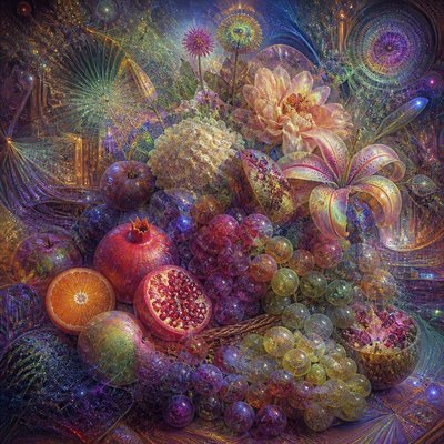 still life arrangement of fruits and flowers